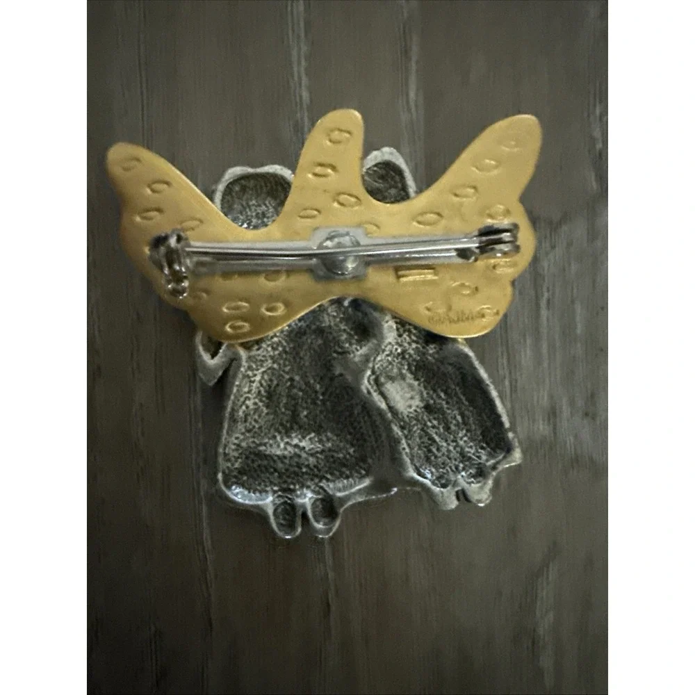 AJMC Vintage Pin Brooch Angels Antique Silver Tone with Gold Wings Silver‎ Star